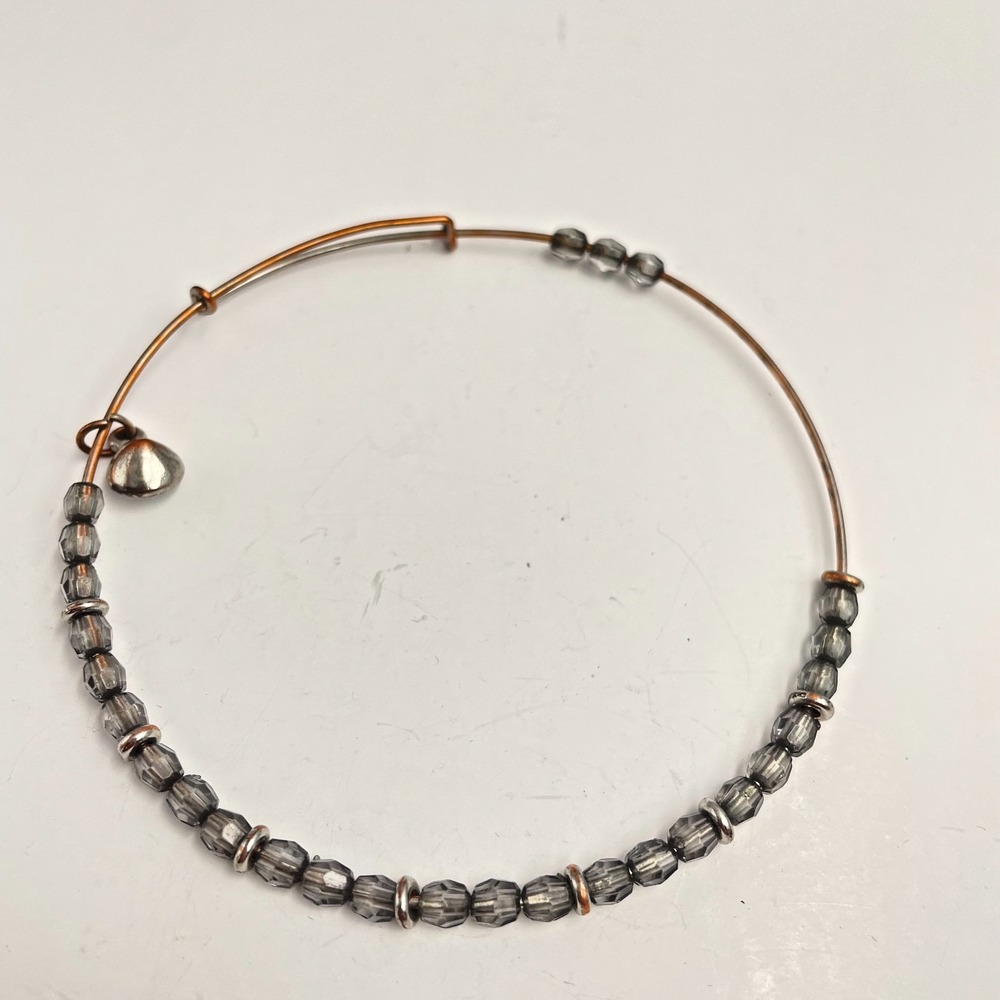 Vintage Y2K Silver Tone Bangle Bracelet Grey Glass Beaded Adjustable Jewelry Y2K
